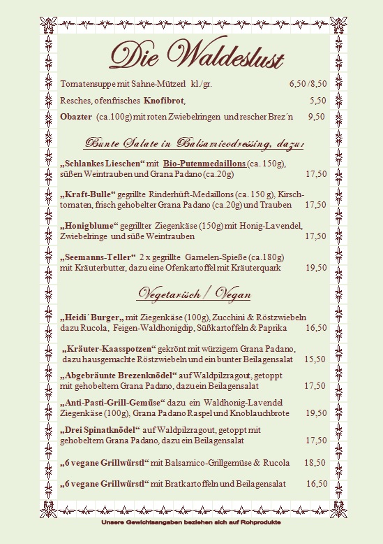 Speisenkarte Waldeslust Seite 1 ab 08.03.2025